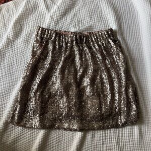 Anna Sui champagne gold fully sequined pull on mini skirt size small